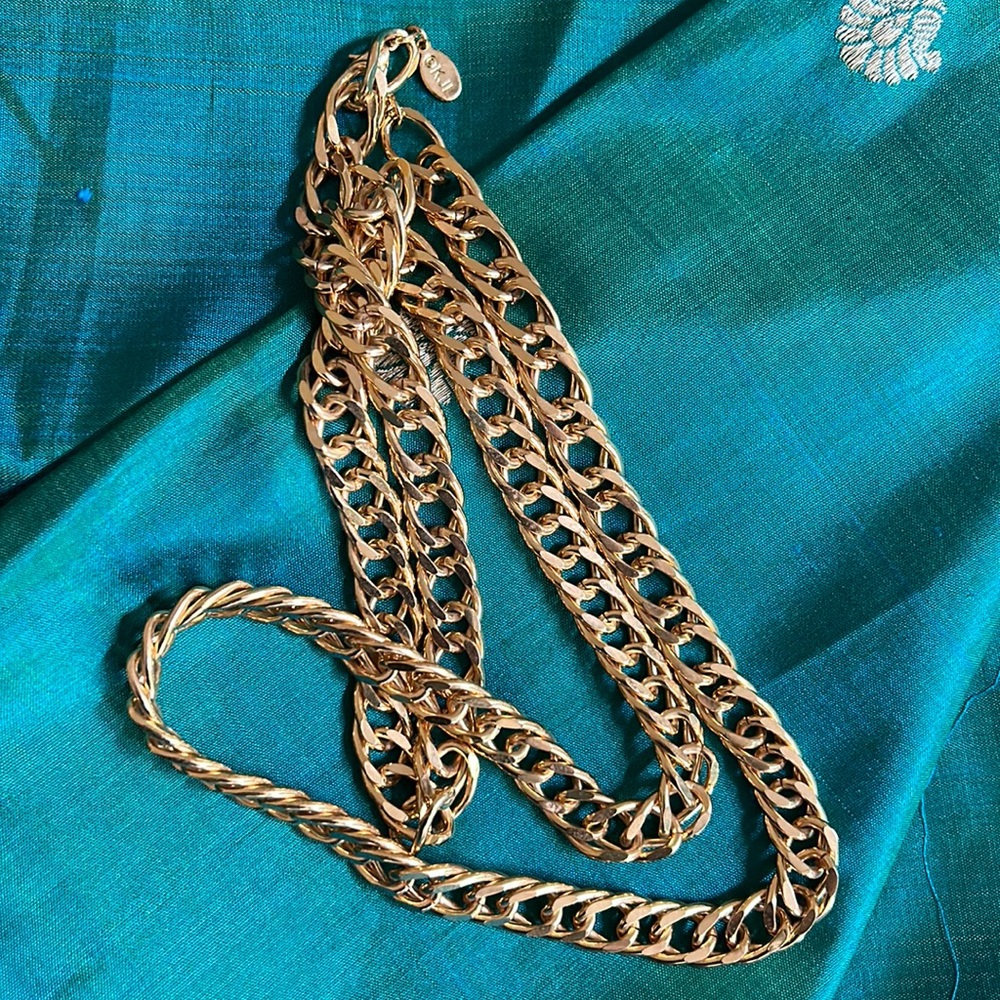 VTG signature Kenneth Jay Lane double link Gold Color Necklace